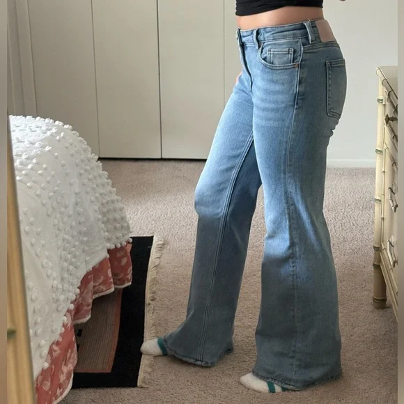 Free People Light Blue Flare Jeans Low Rise